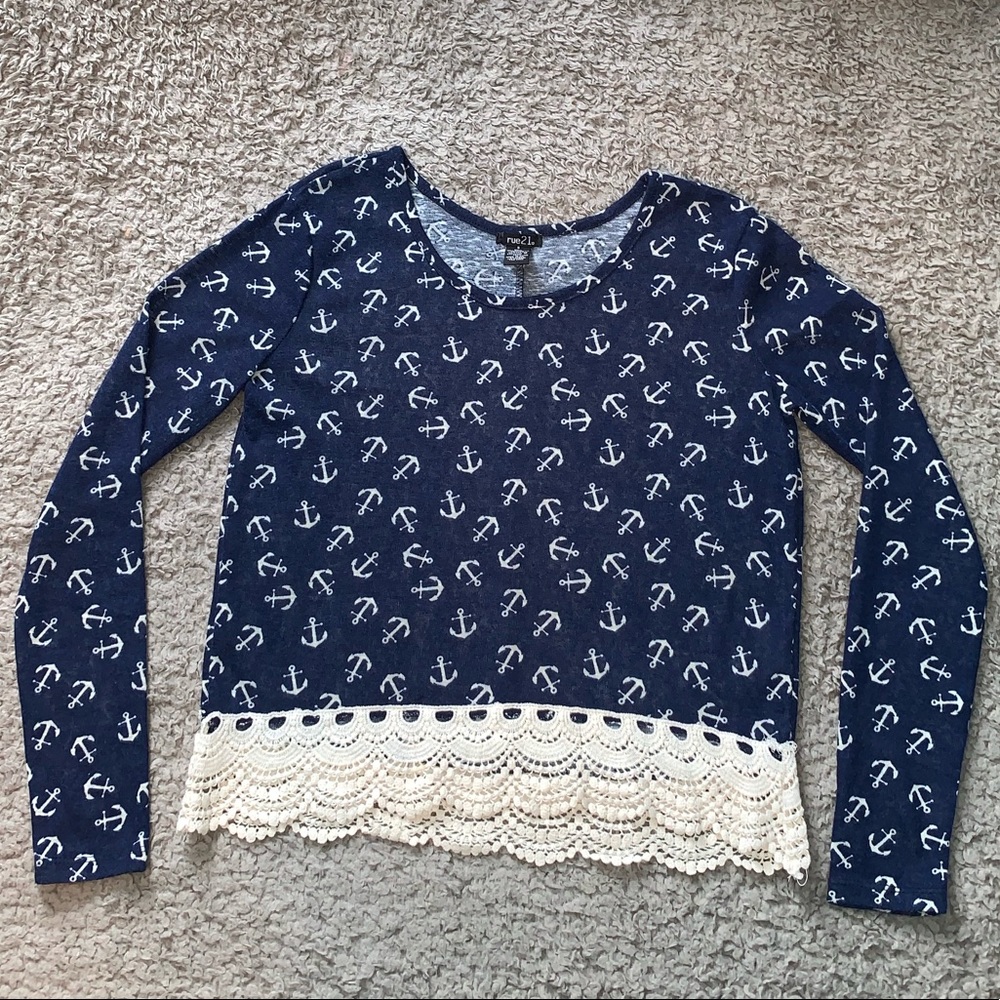 Rue21 Navy Blue Anchor Long Sleeve Shirt